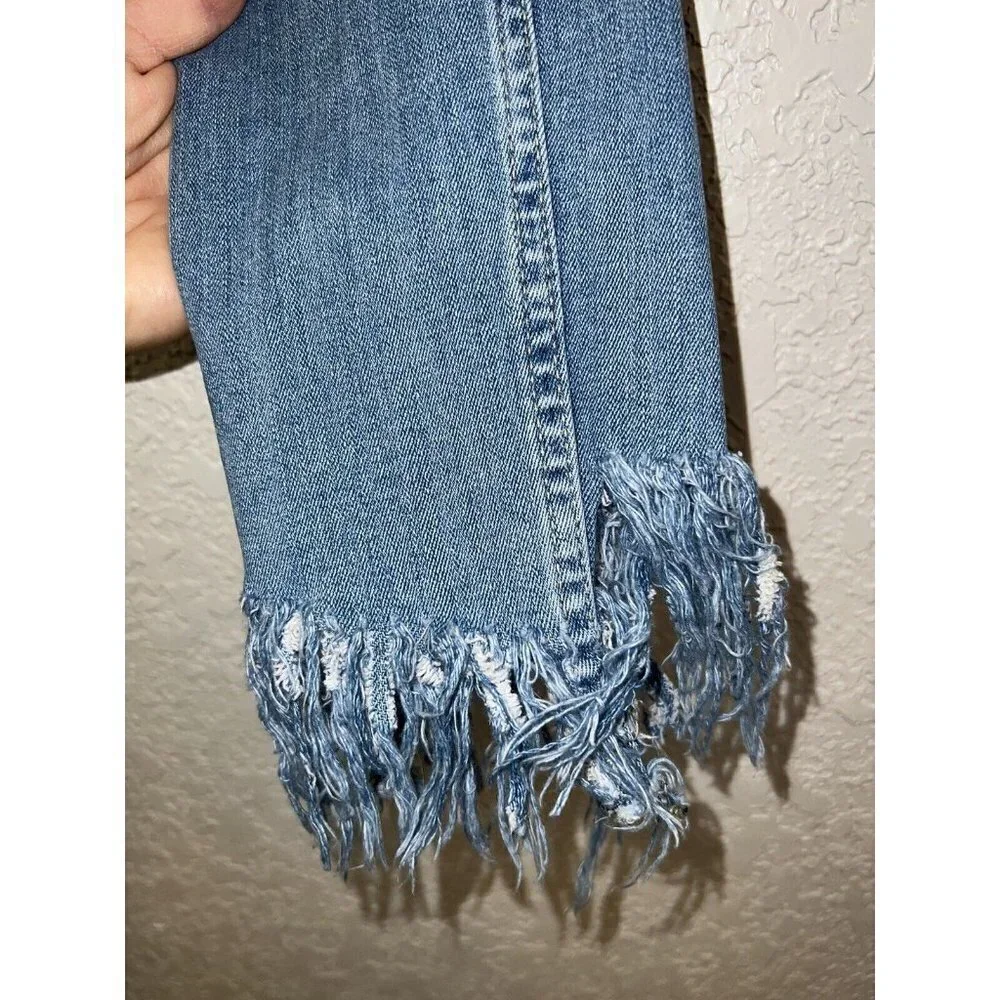 𝅺FREE People Denim Jeans Light Wash Raw shred Hem Distressed 25” (M)